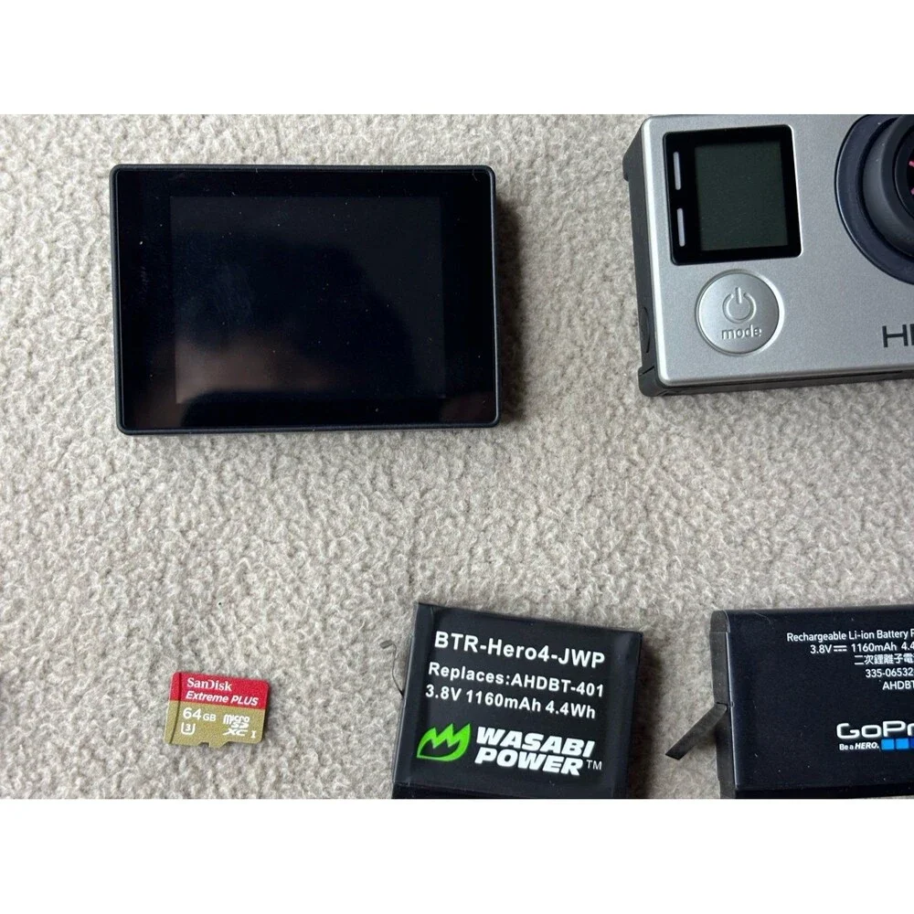 GoPro HERO 4 Silver Edition Action Camera With 3 Batteries LCD Touch Accessories